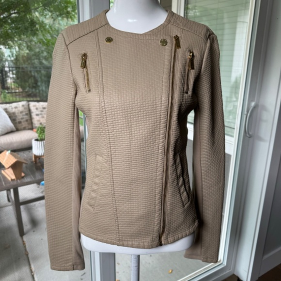 Calvin Klein Faux Leather Moto Jacket Tan XS - Picture 2 of 6